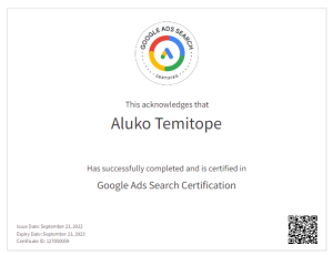 Google Ads Search Certification Temitope