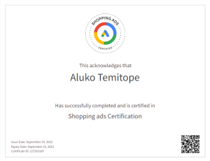 Shopping ads Certification Temitope
